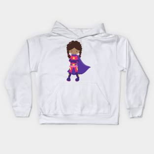 African American Girl, Superhero Girl, Cape Kids Hoodie